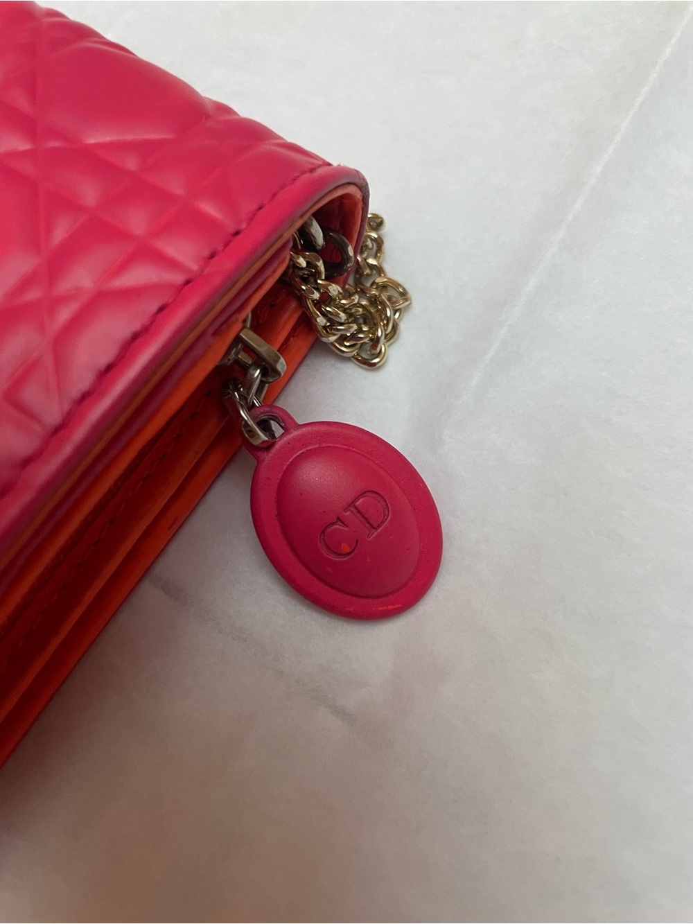 Christian Dior 2014 Pink & Orange Lambskin Cannage Rendezvous WOC Crossbody - Picture 3 of 16